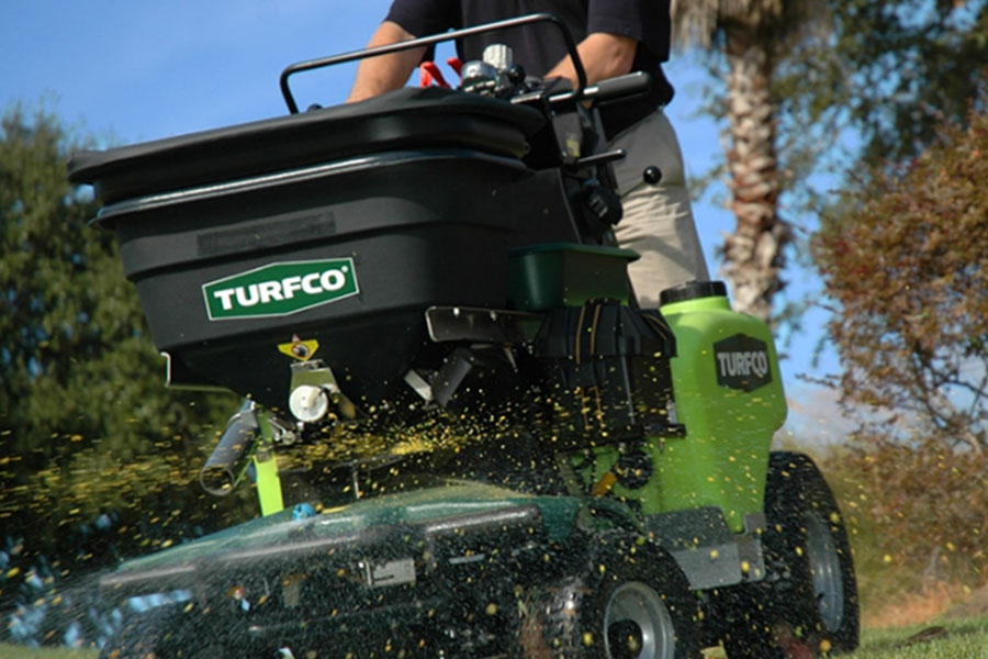 Small business lawn care company providing fertilization services with TURFCO® equipment in Springfield, Illinois